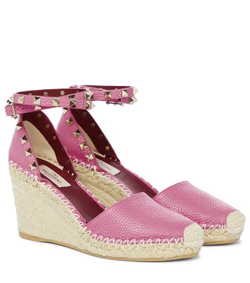Rockstud Double leather espadrille wedges | Valentino Garavani