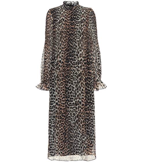 Leopard-print georgette midi dress | Ganni