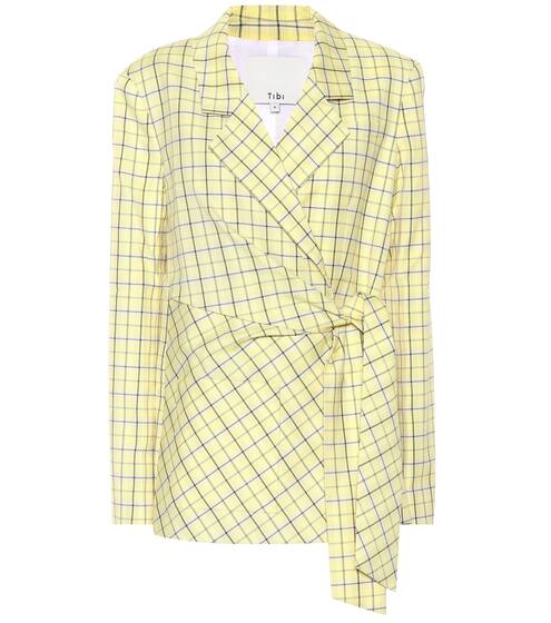 Checked wool-blend wrap blazer | Tibi