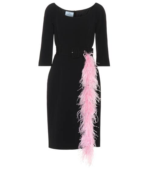 Feather-trimmed crêpe dress | Prada