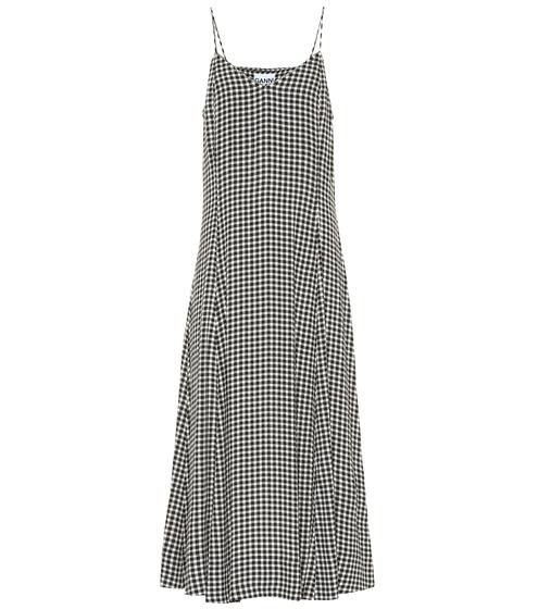 Gingham crêpe midi dress | Ganni