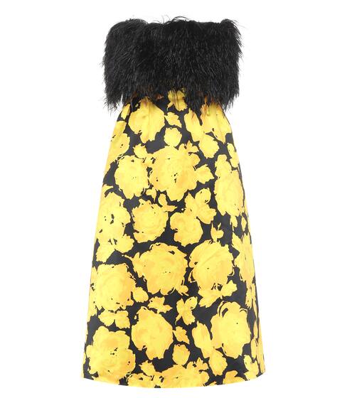 Abito midi a stampa in raso con piume | Richard Quinn