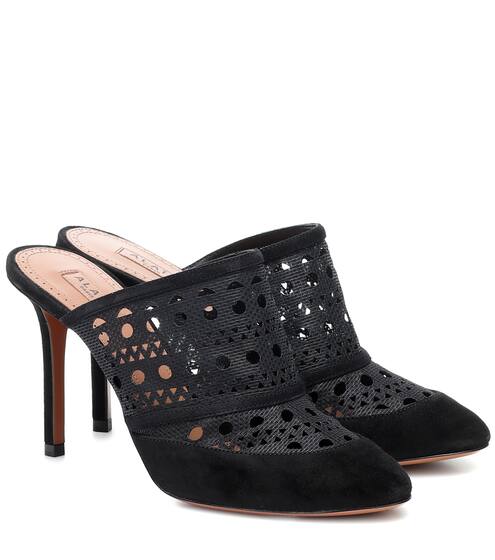 Laser-cut mesh and suede mules | Alaïa