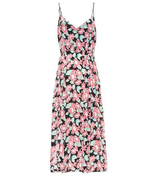 فستان متوسط الطول من الحرير بطبعات الورود | Les Rêveries