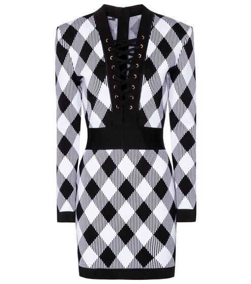 Kariertes Minikleid aus Strick | Balmain