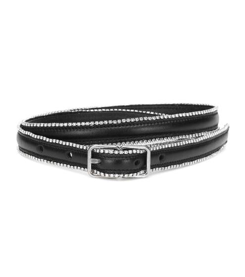 Crystal-embellished leather belt | Saint Laurent