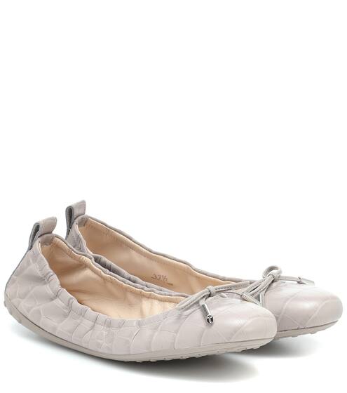 Croc-effect leather ballet flats | Tod's
