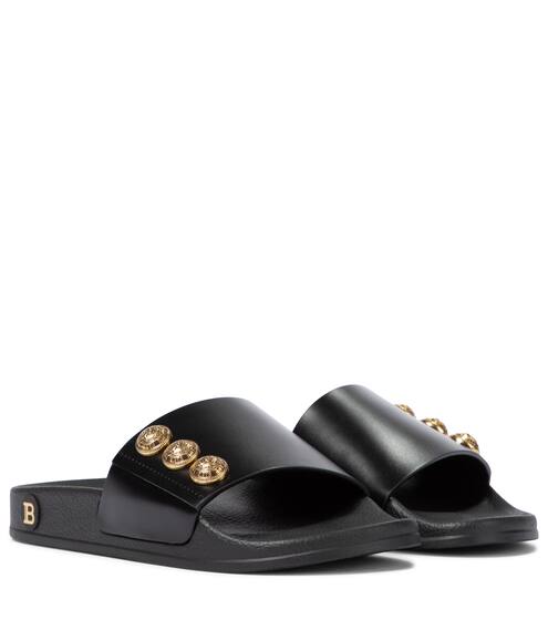 Embellished leather slides | Balmain