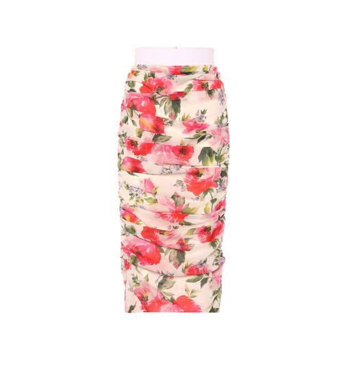Floral ruched stretch silk skirt | Dolce & Gabbana