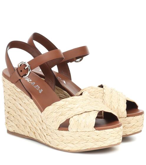 Raffia wedge sandals | Prada