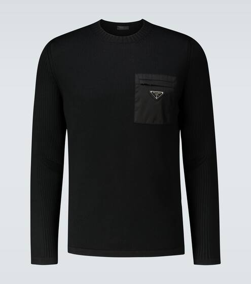 Crewneck sweater with nylon pocket | Prada