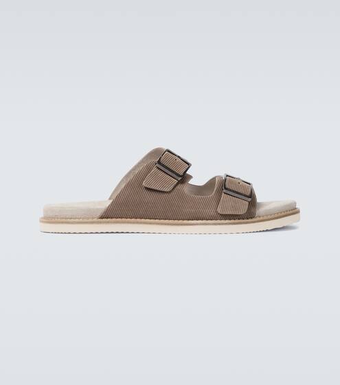 Suede corduroy buckled sandals | Brunello Cucinelli