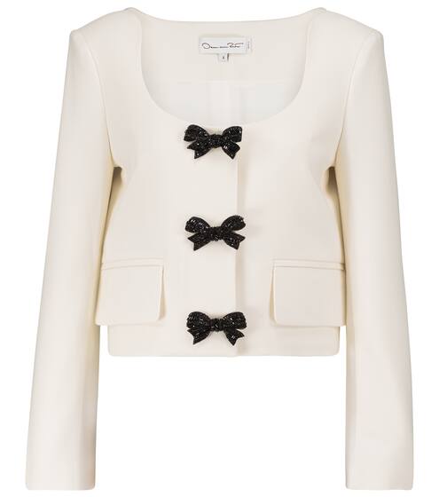 Bow-detailed wool-blend crop blazer | Oscar de la Renta