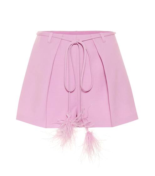 Feather-trimmed wool and silk shorts | Valentino