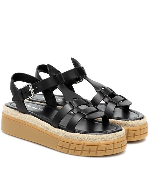 Leather platform sandals | Prada