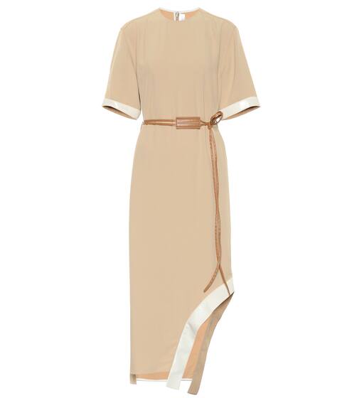 Leather-trimmed twill midi dress | Victoria Beckham