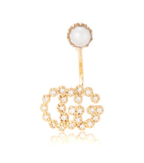 Einzelner Ohrring Running G Single Diamond Pearl aus 18kt Gelbgold mit einer weißen Perle | Gucci