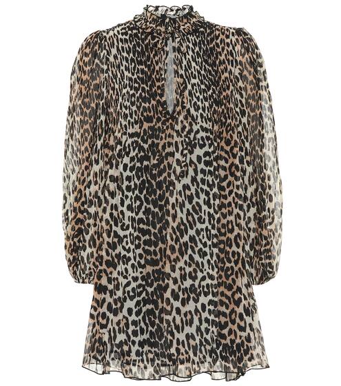 Leopard-print georgette minidress | Ganni