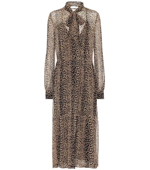 Leopard-print silk midi dress | Saint Laurent