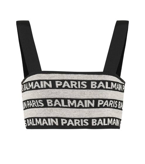 Linen-blend knit intarsia bralette | Balmain