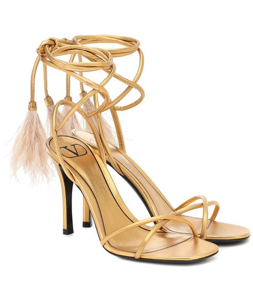 Valentino Garavani Upflair feather-trimmed leather sandals | Valentino