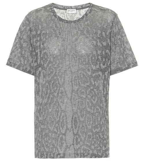 Leopard-print cotton-blend T-shirt | Saint Laurent
