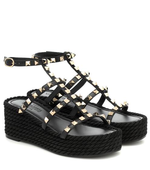 Valentino Garavani Rockstud Torchon leather platform sandals | Valentino