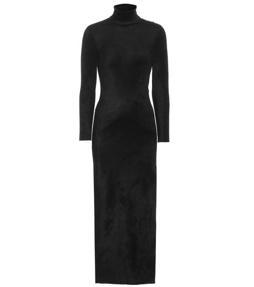 فستان من المخمل السترتش بياقة مرتفعة | Balenciaga