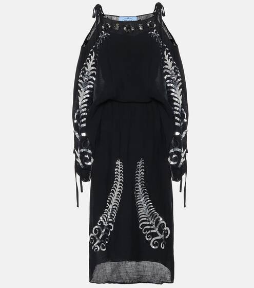Sequined silk off-shoulder midi dress | Prada