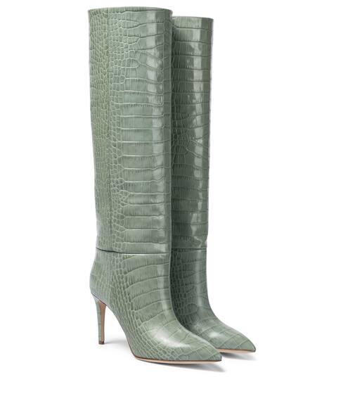 Croc-effect leather knee-high boots | Paris Texas