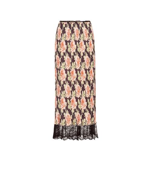 Lace-trimmed pleated floral skirt | Paco Rabanne