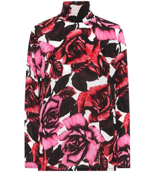 Floral stretch-silk turtleneck top | Prada