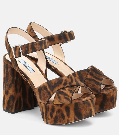 Leopard-print suede sandals | Prada