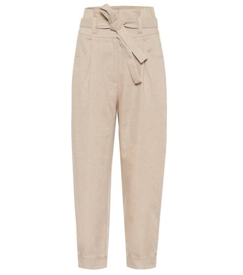 High-rise cotton and linen pants | Brunello Cucinelli