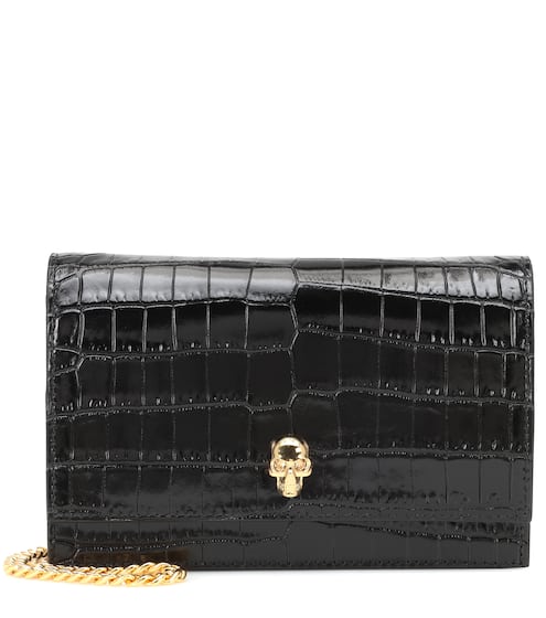 Skull Mini croc-effect crossbody bag | Alexander McQueen