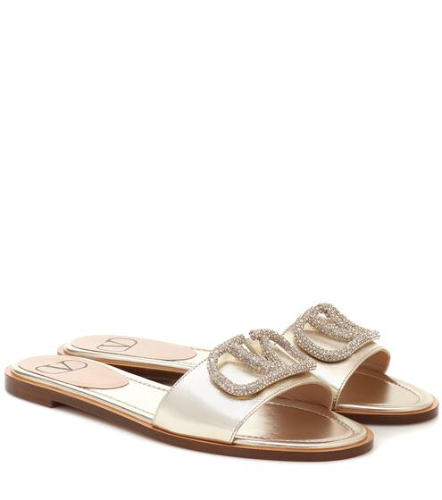 Valentino Garavani VLOGO Glow metallic leather sandals | Valentino