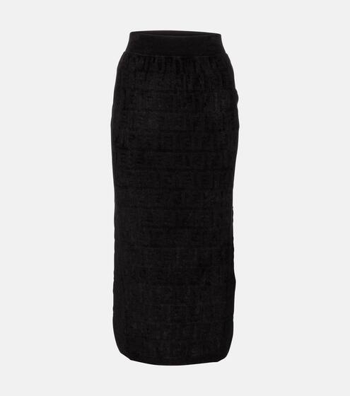 FF stretch-velvet jacquard midi skirt | Fendi