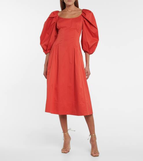 Puff-sleeve stretch-cotton dress | Oscar de la Renta