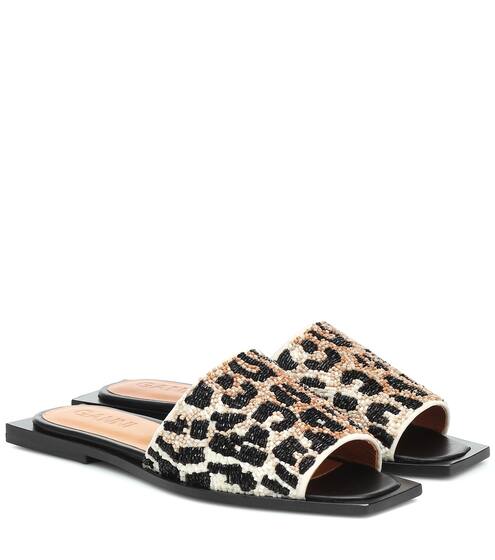 Leopard-print beaded slides | Ganni