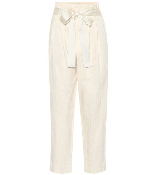 High-waisted cotton and linen pants | Brunello Cucinelli