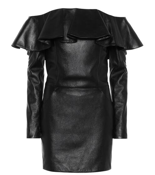 Off-the-shoulder leather minidress | Saint Laurent