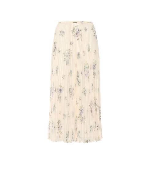 Pleated floral silk midi skirt | Joseph