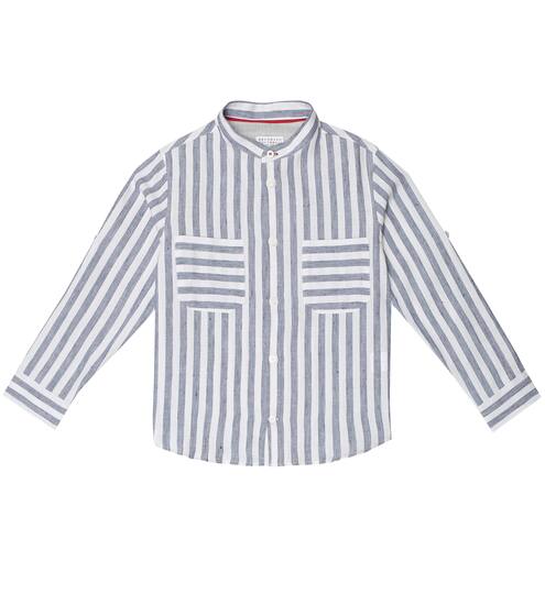 Striped linen and cotton shirt | Brunello Cucinelli Kids
