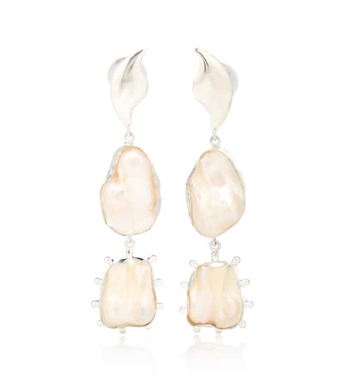 Eos 14kt white gold plated pearl earrings | Peet Dullaert