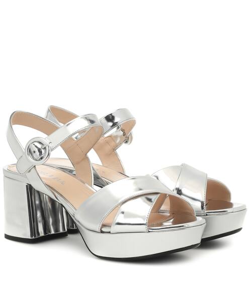 Metallic leather plateau sandals | Prada