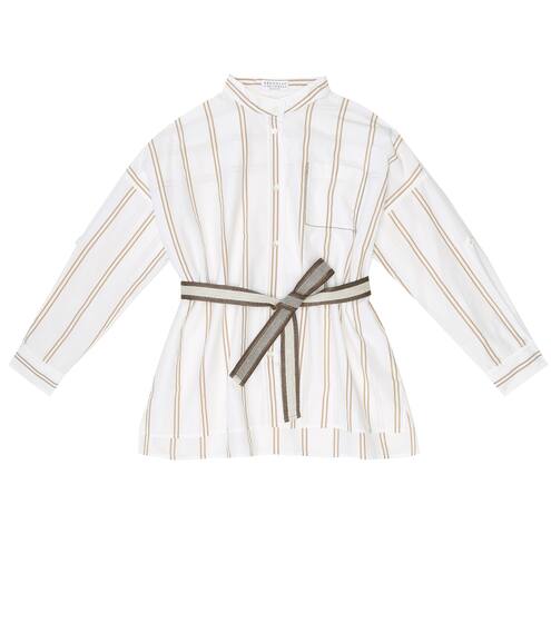 Striped cotton belted shirt | Brunello Cucinelli Kids