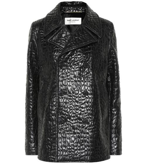 Croc-effect faux leather pea coat | Saint Laurent