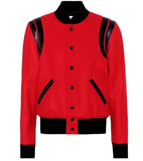 جاكيت فارسيتي من الصوف والجلد Classic Teddy | Saint Laurent