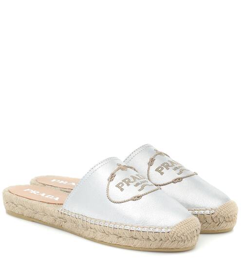 Metallic leather espadrille slides | Prada