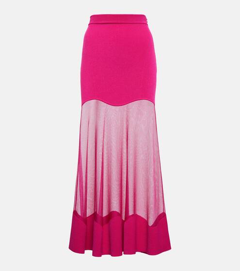Mesh-paneled ribbed-knit midi skirt | Alexander McQueen